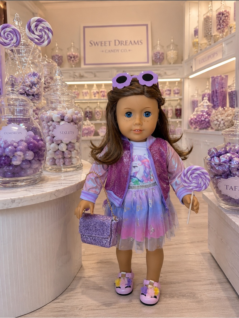 American Girl Purple Glitter Unicorn Tulle Outfit with Accessories